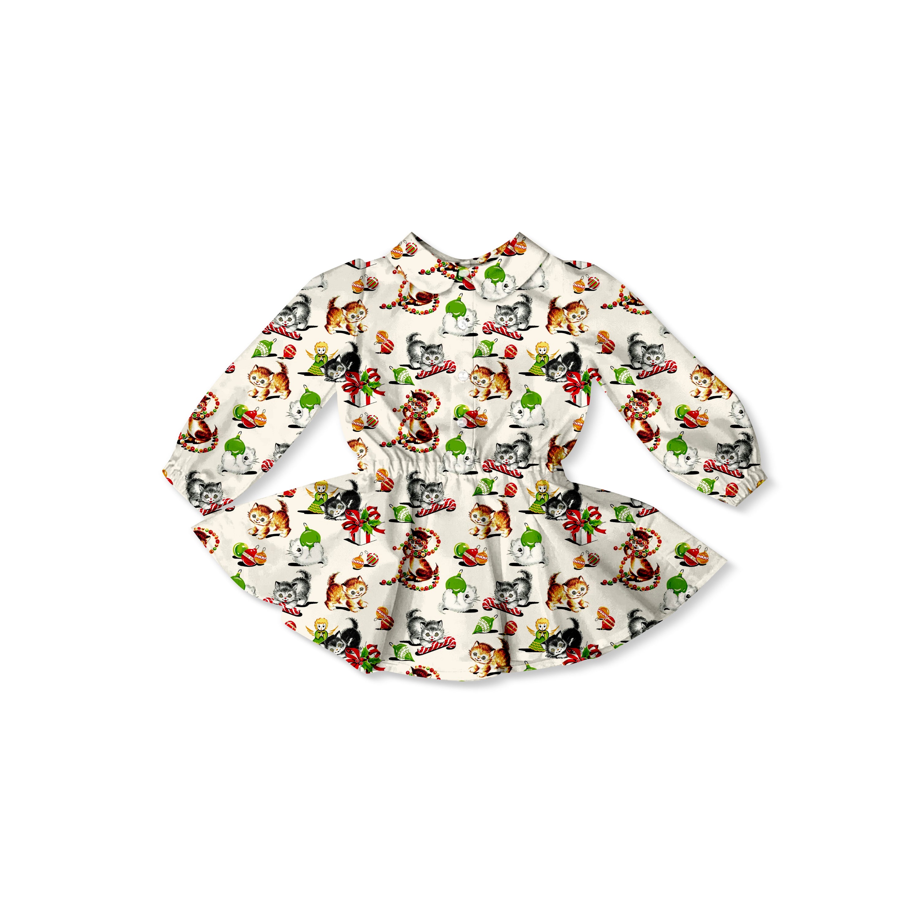 Christmas Kitties - Button Front Twirl Dress
