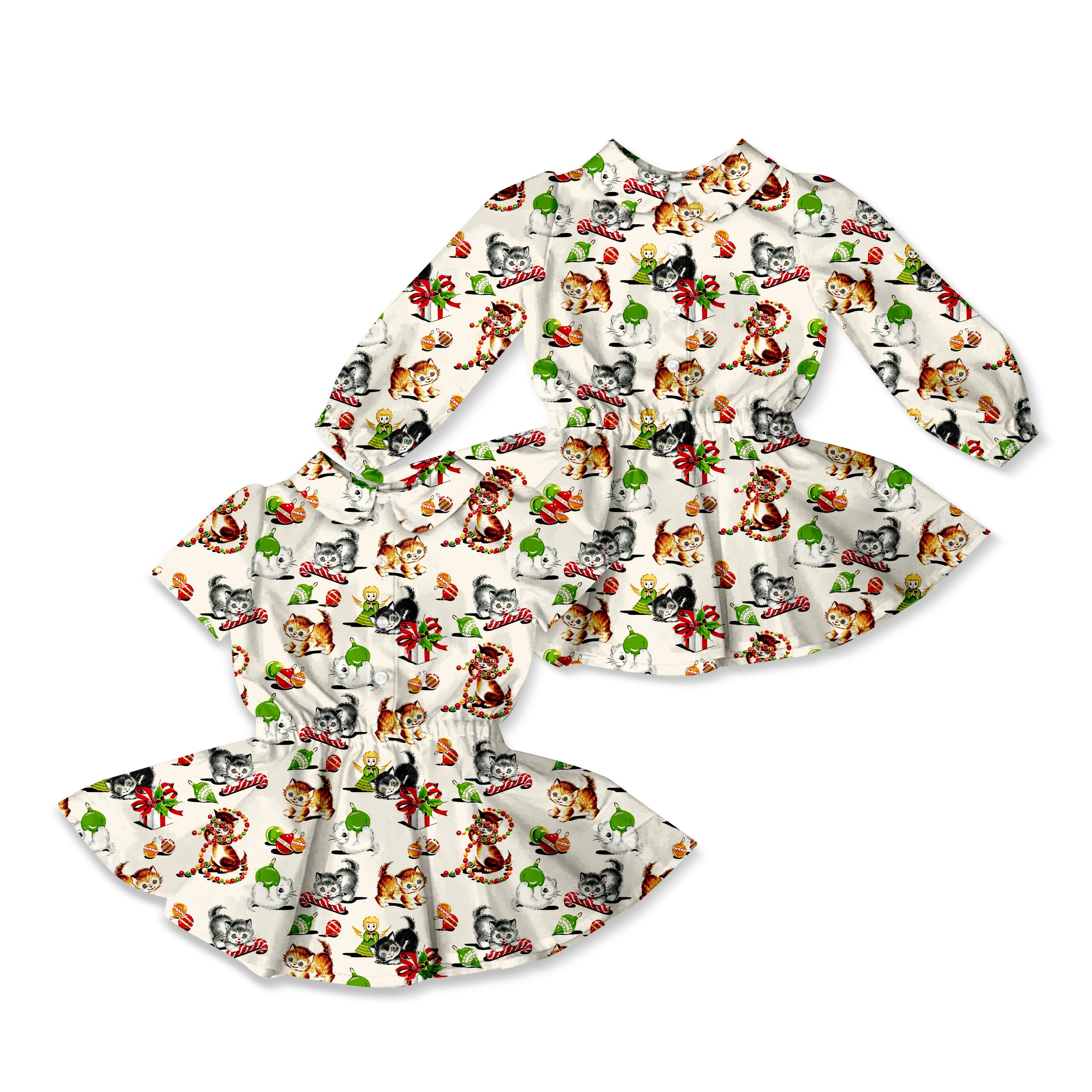 Christmas Kitties - Button Front Twirl Dress