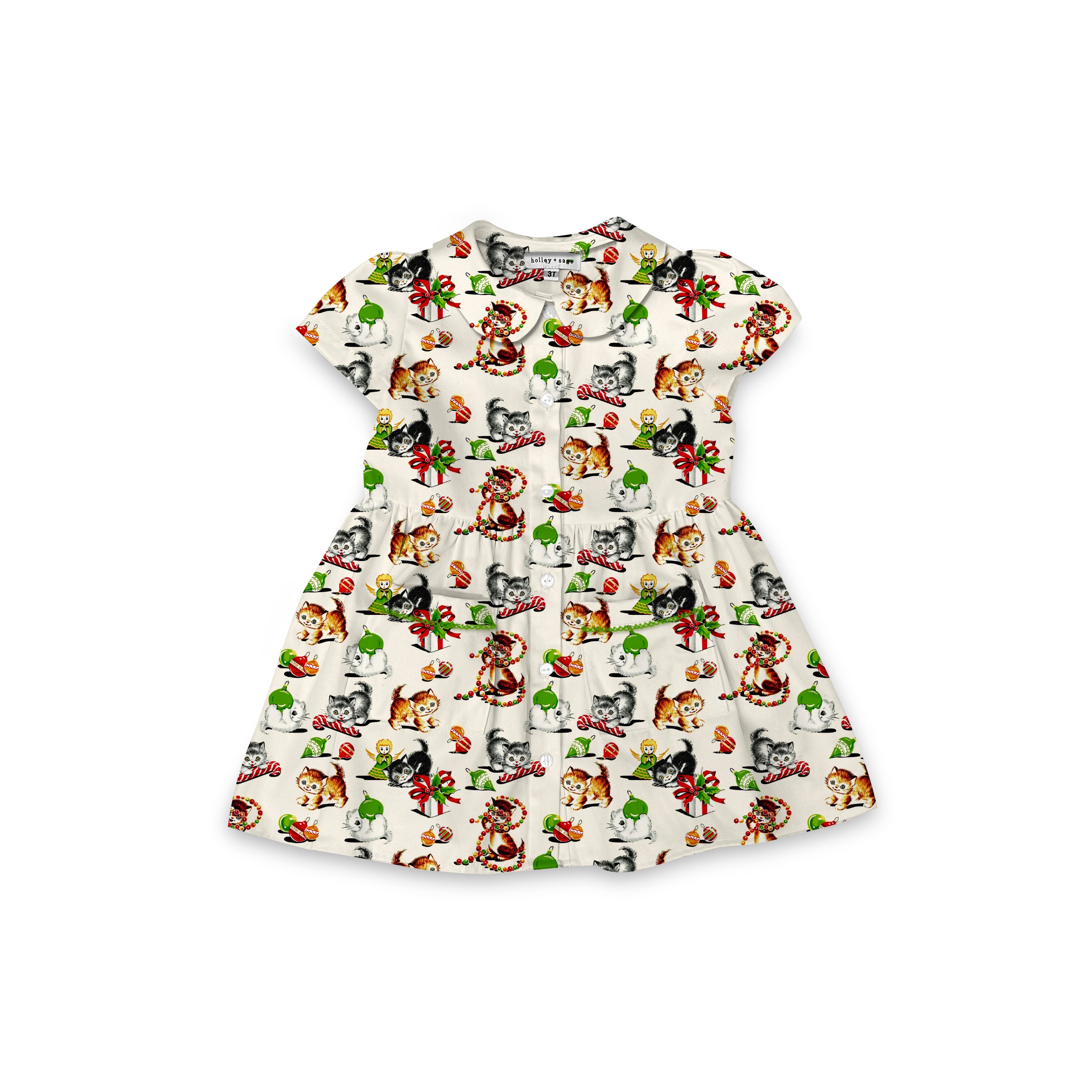 Christmas Kitties - Smock Collared Dress