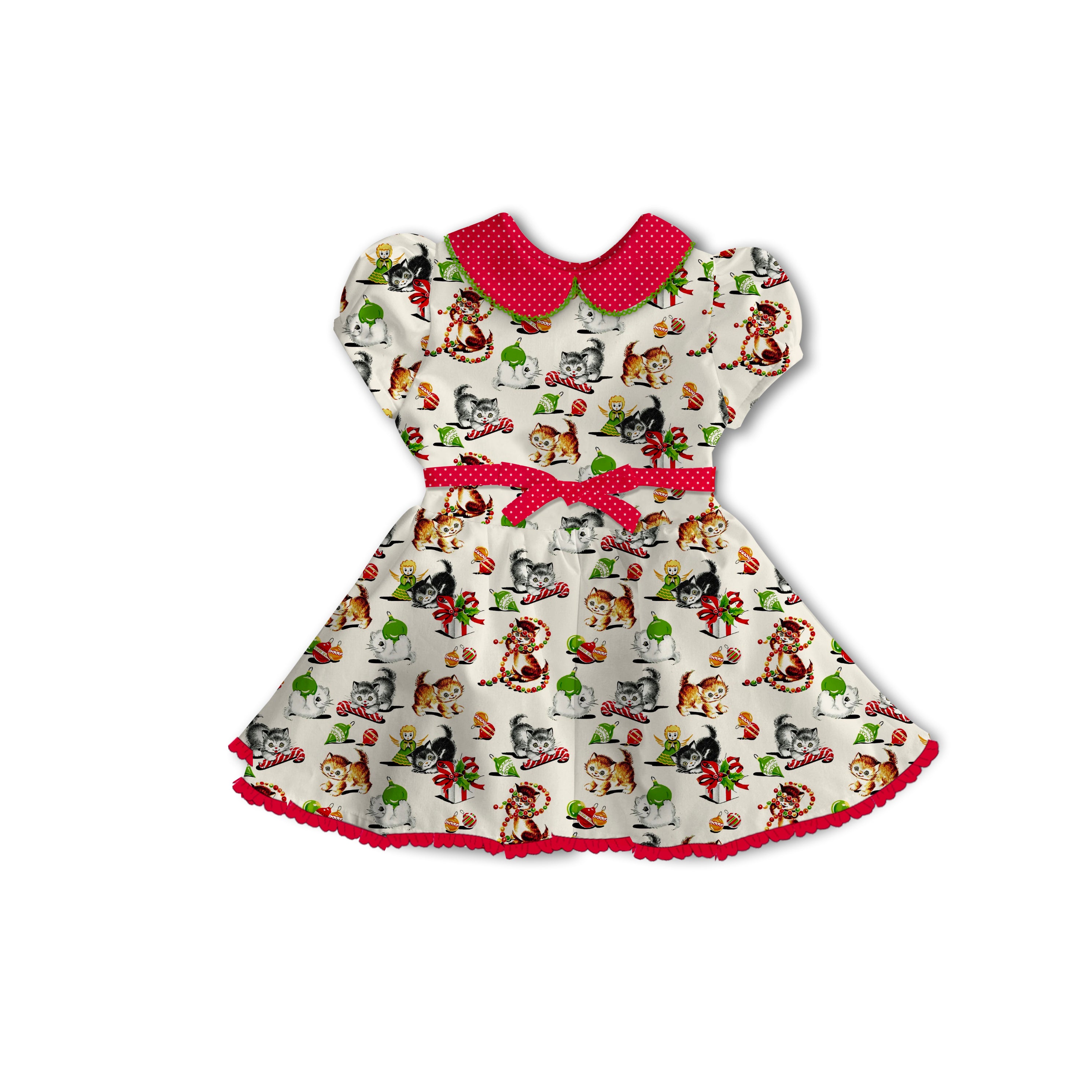 Christmas Kitties - Tea Basque Dress
