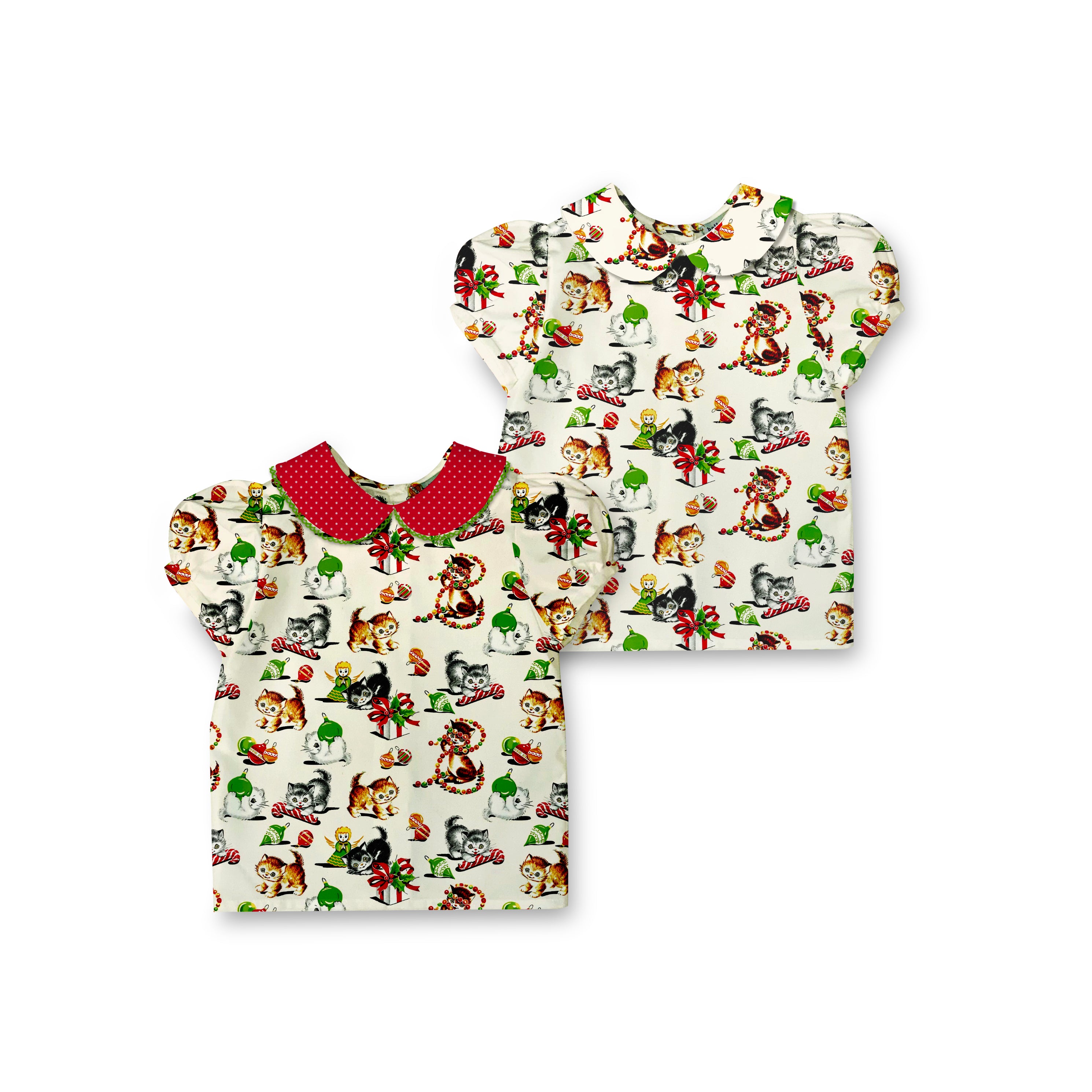 Christmas Kitties - Puff Sleeve Blouse