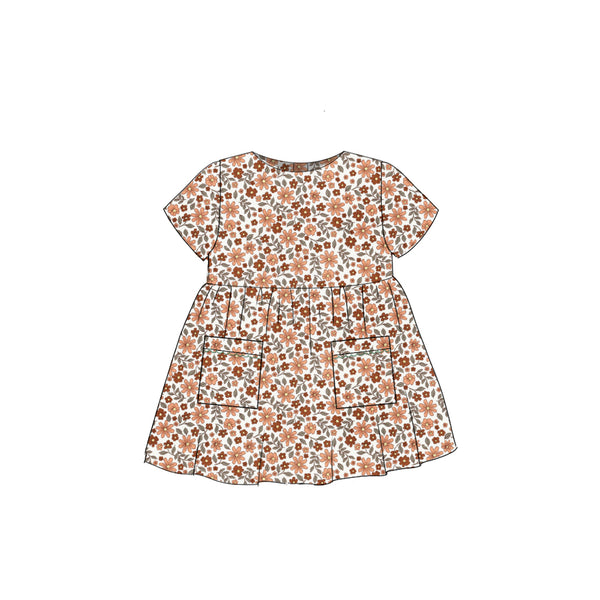 Corduroy Fleur Brune- Simple Smock Dress