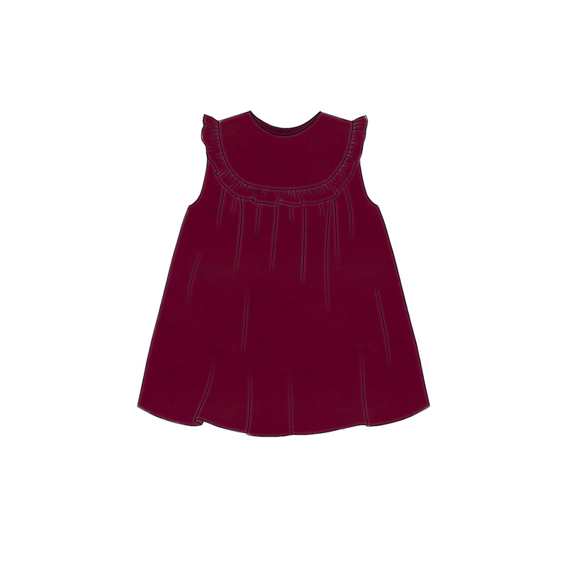 Cranberry Velvet - Ruffle Bib Dress