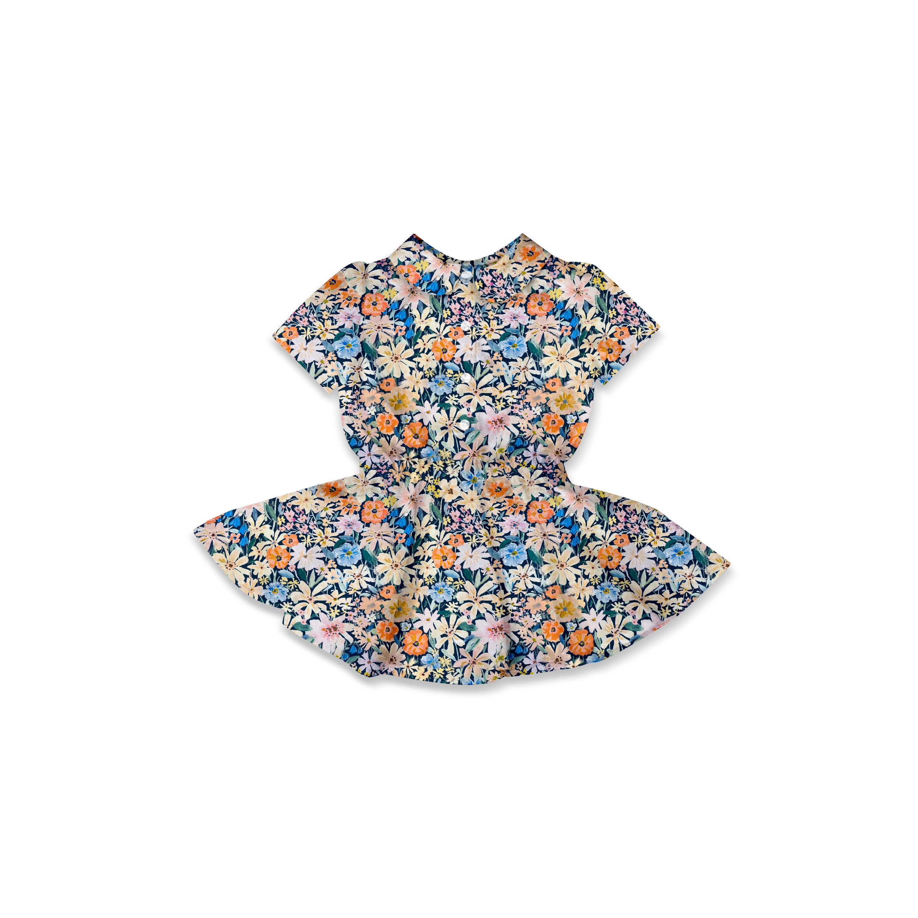 Denim Floral - Button Front Twirl Dress