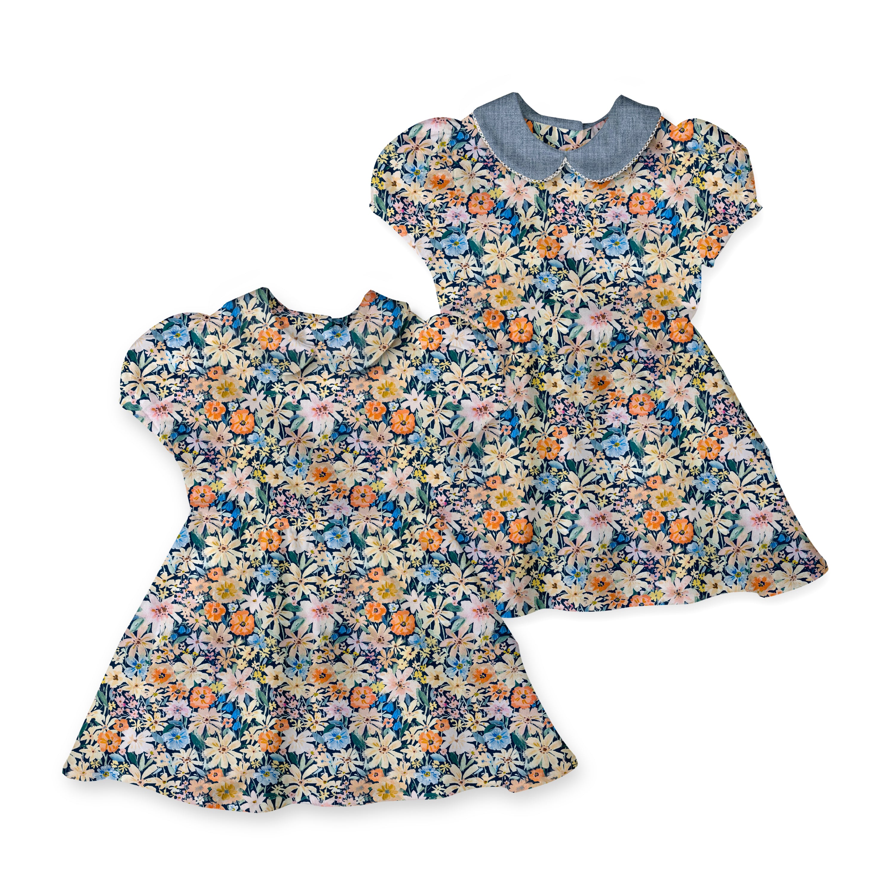 Denim Floral - Vintage Style Basque Dress
