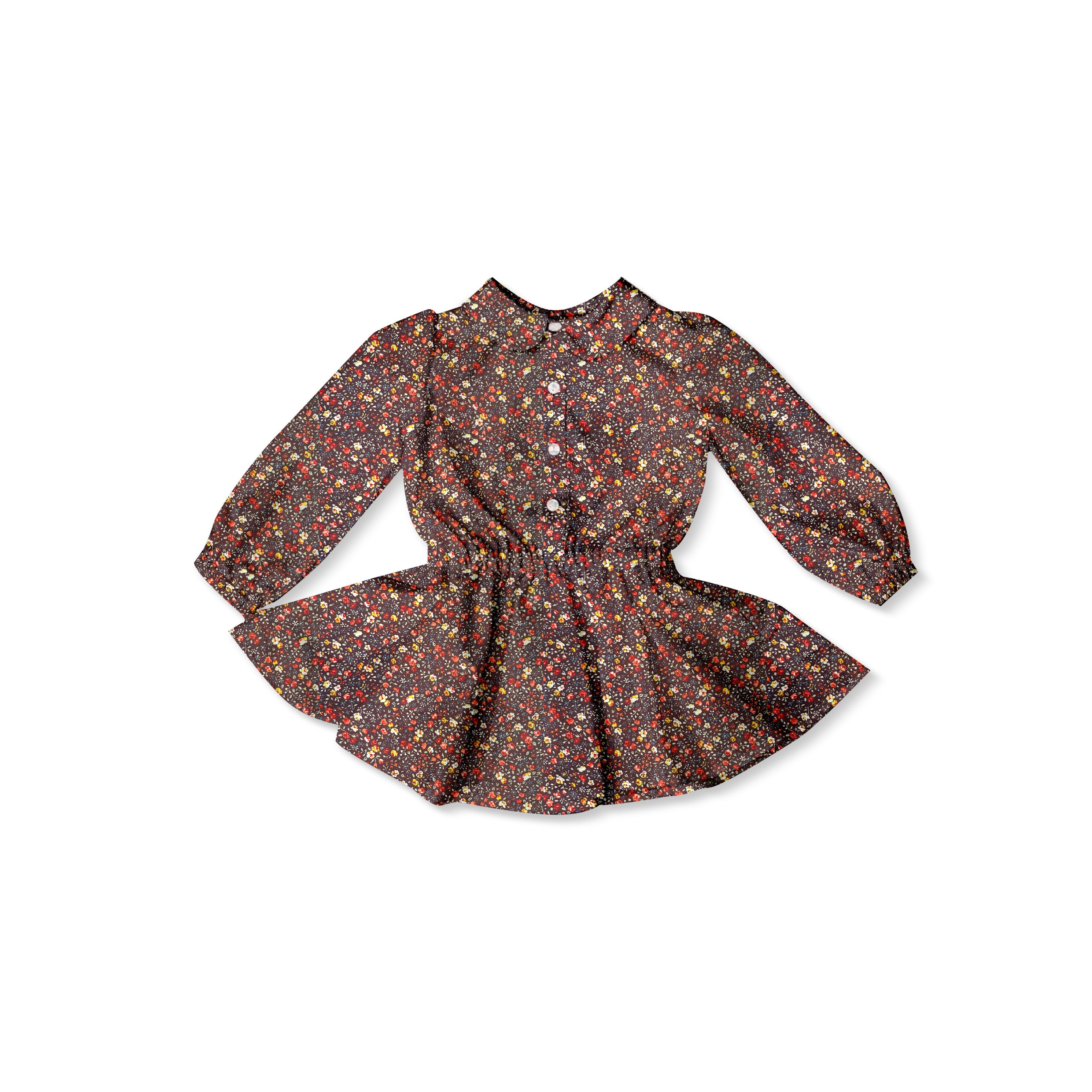 Ditsy Autumn Floral - Button Front Twirl Dress