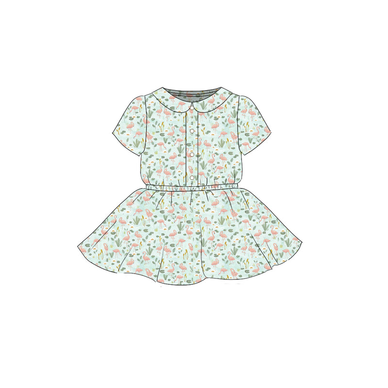 Flamingos - Button Front Twirl Dress
