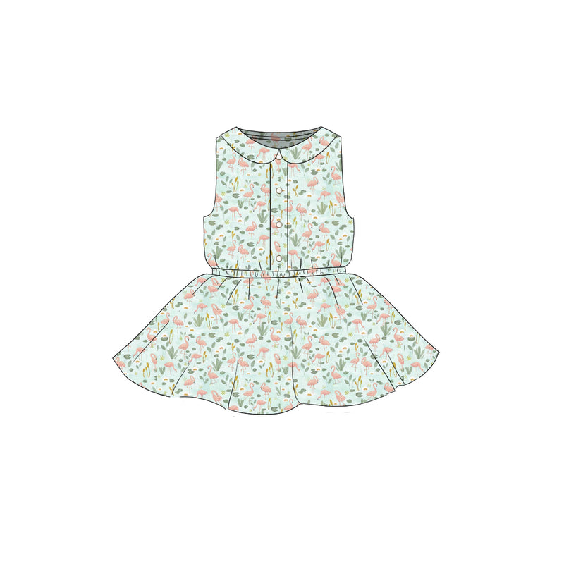 Flamingos - Button Front Twirl Dress