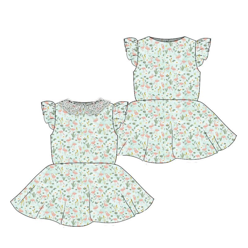 Flamingos - Flutter Sleeve Twirl Dress