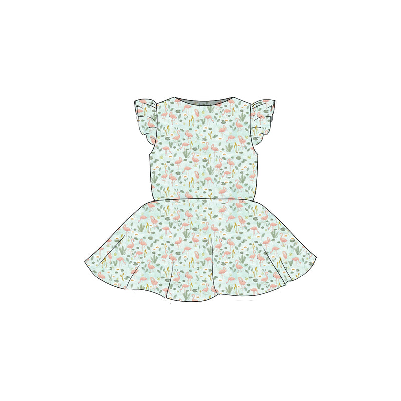 Flamingos - Flutter Sleeve Twirl Dress
