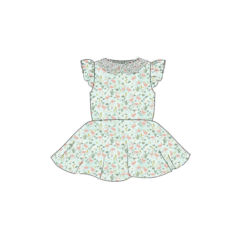 Flamingos - Flutter Sleeve Twirl Dress
