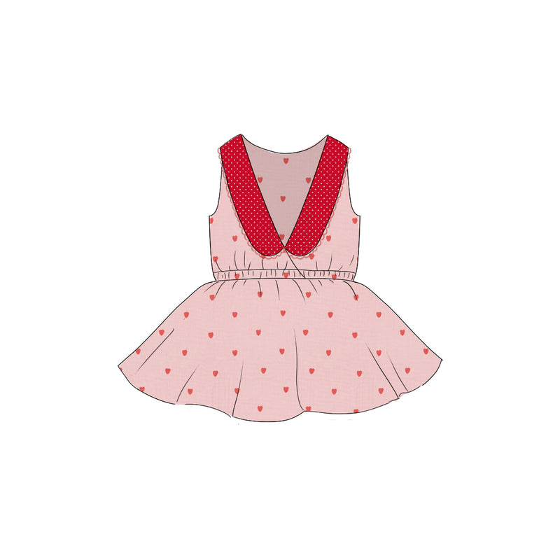 Embroidered Hearts - Collared Back Twirl Dress