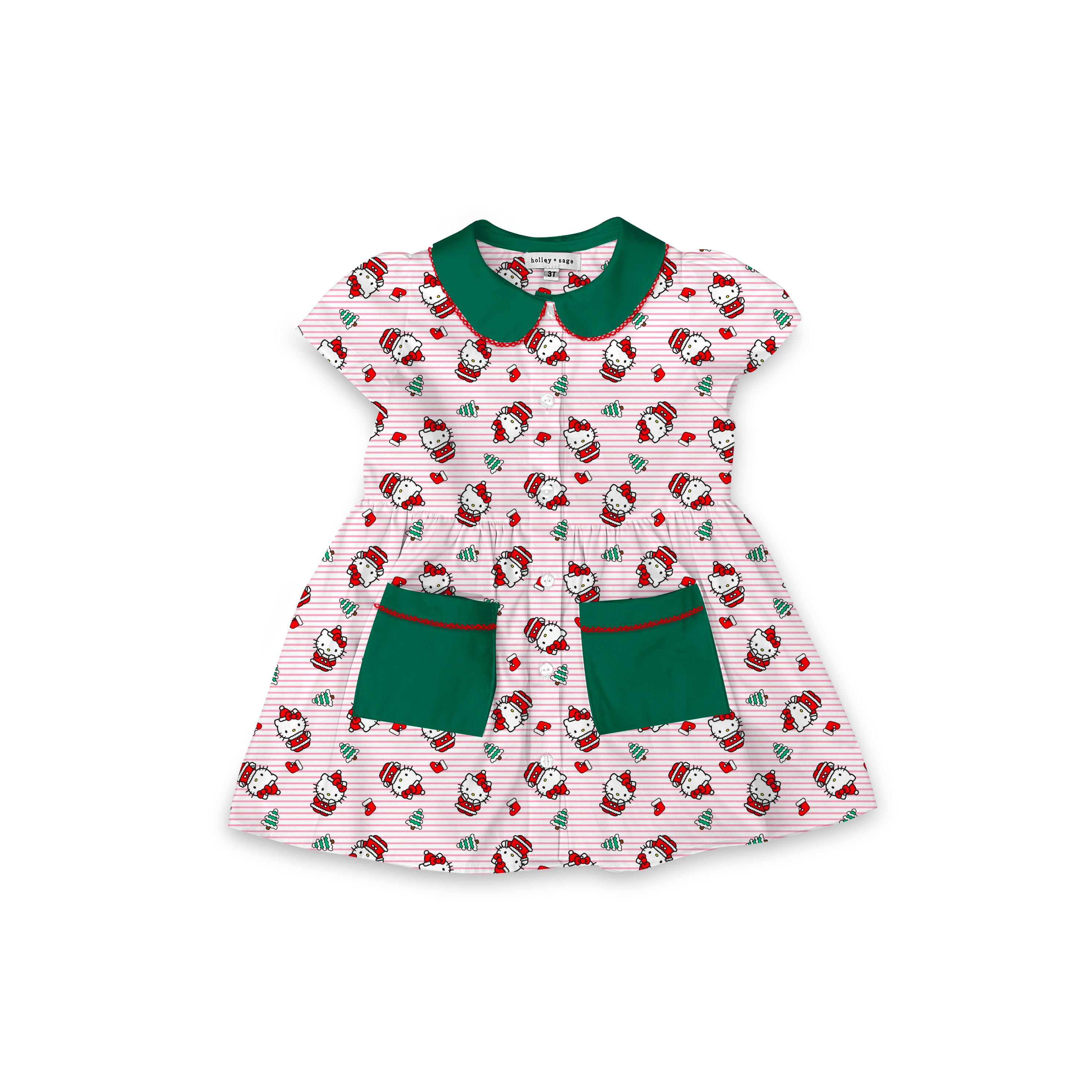 HK Christmas - Smock Collared Dress with Contrast Pockets and Collar