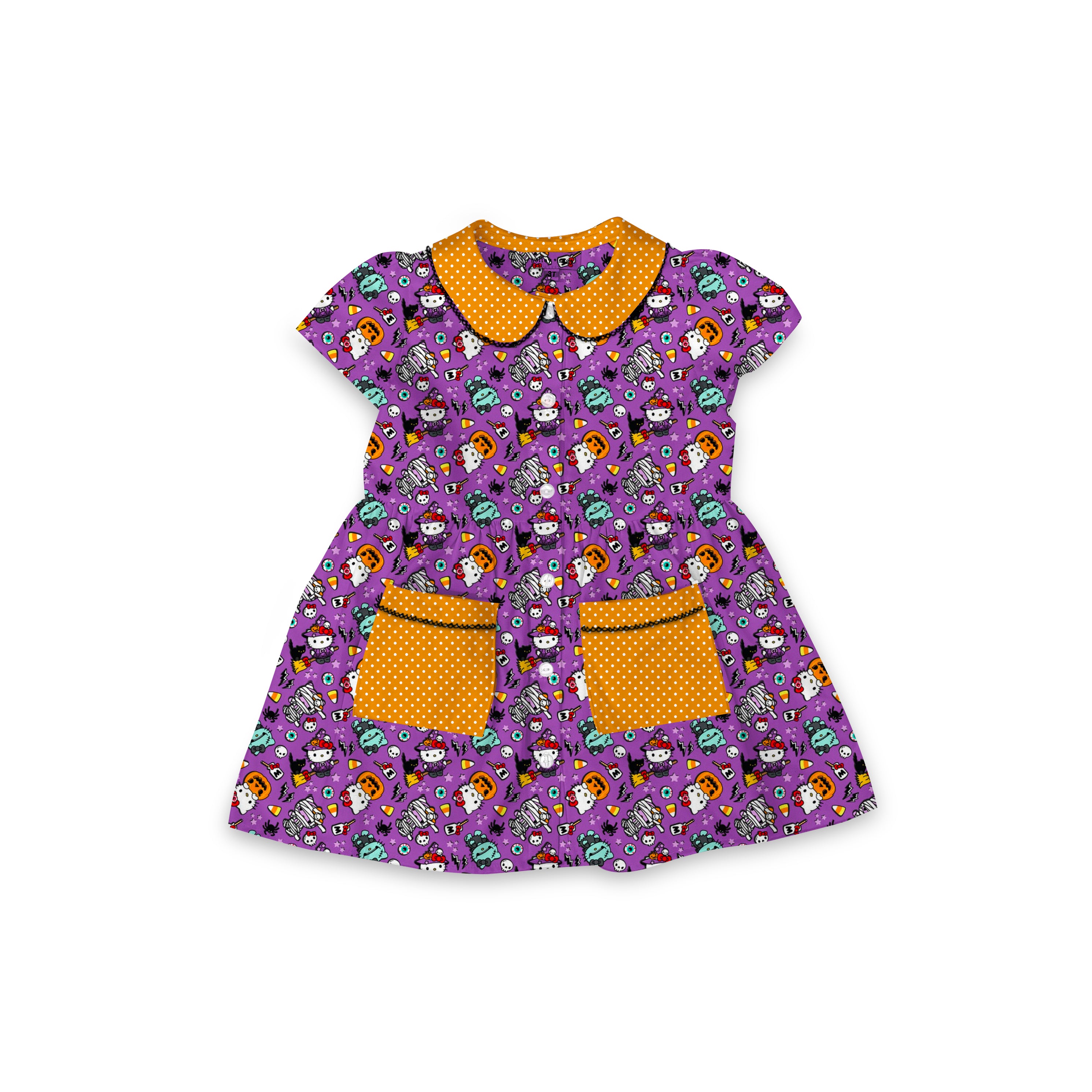 HK Halloween- Smock Collared Dress with Contrast Pockets and Collar
