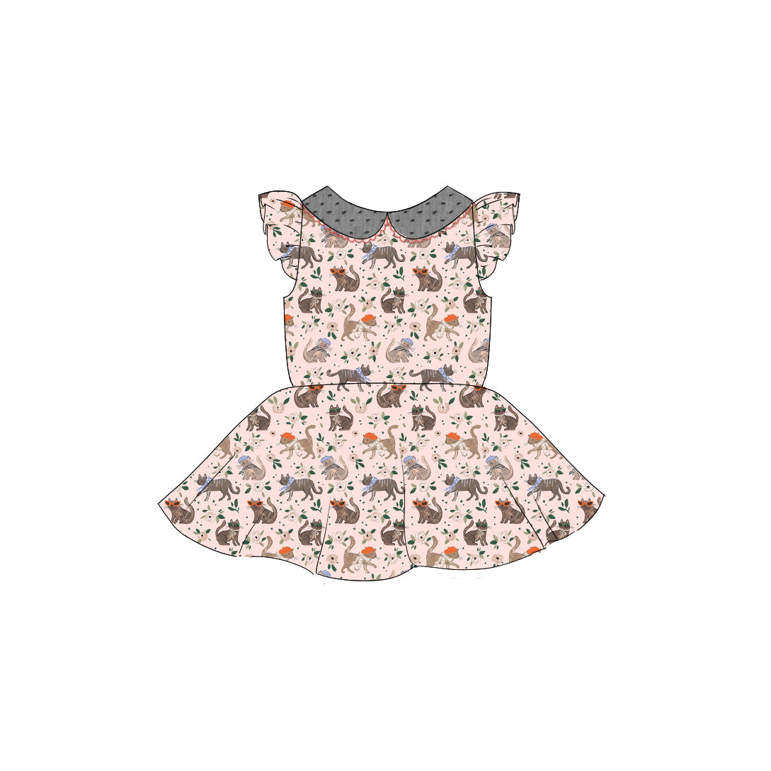 French Kitties - Collared Back Twirl Dress