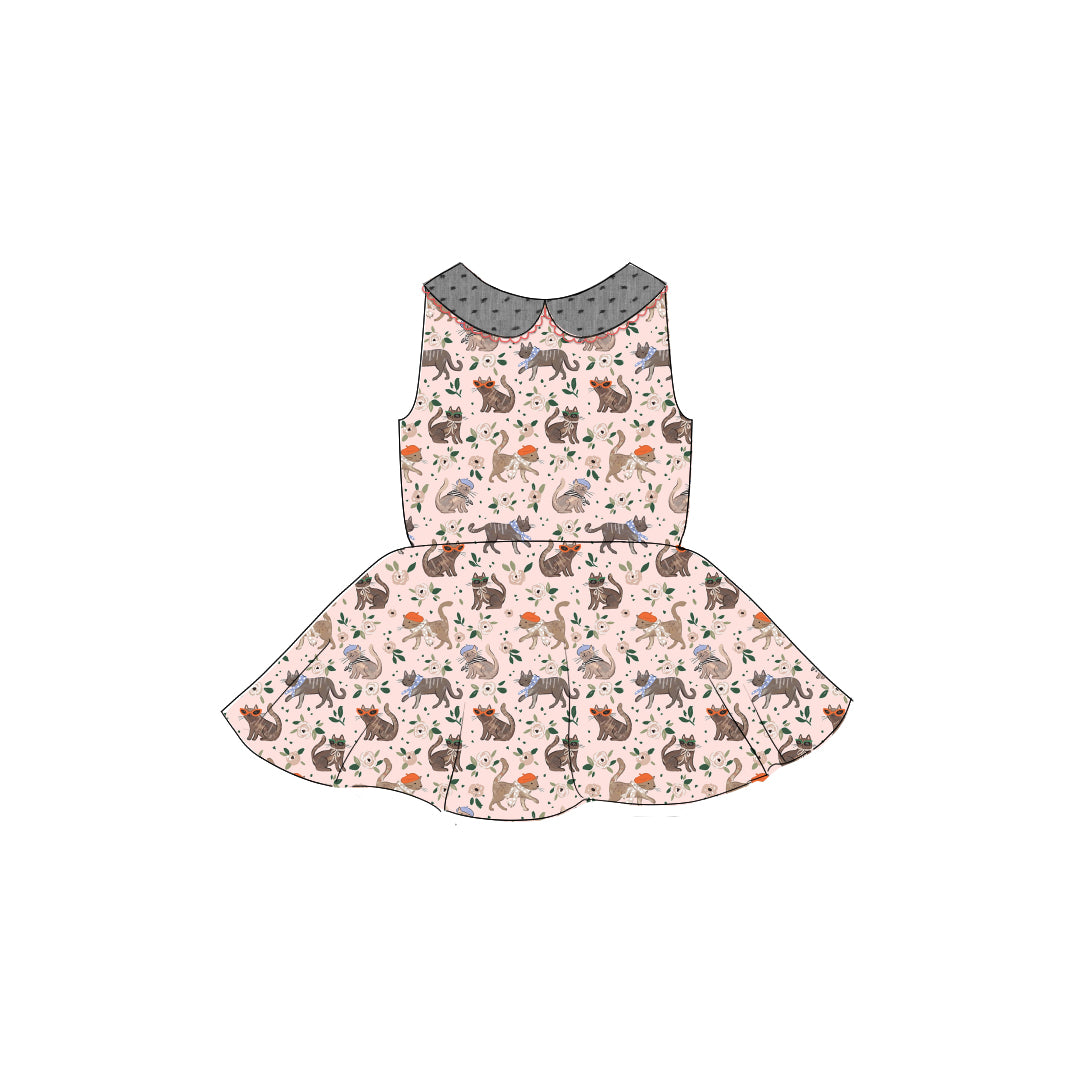 French Kitties - Collared Back Twirl Dress