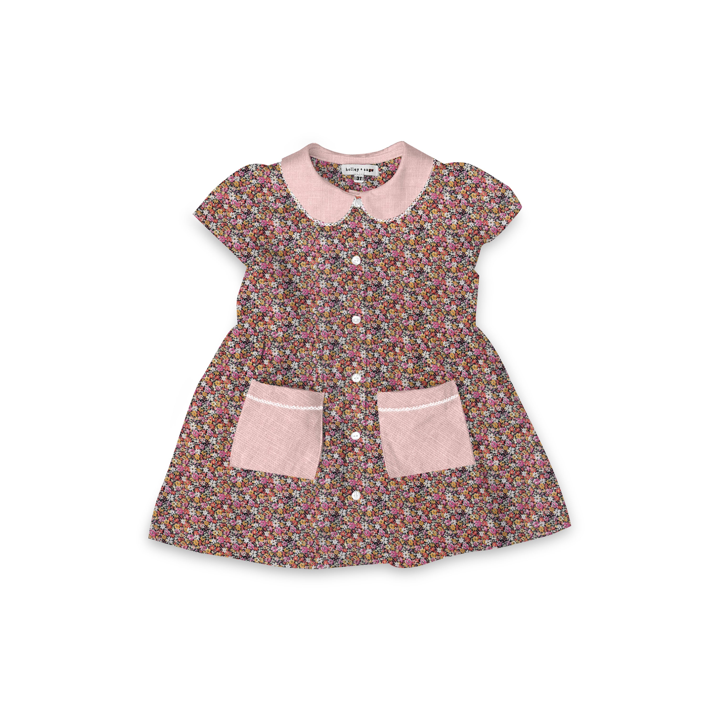 Autumn Lawn - Smock Collared Dress with Contrast Pockets and Collar