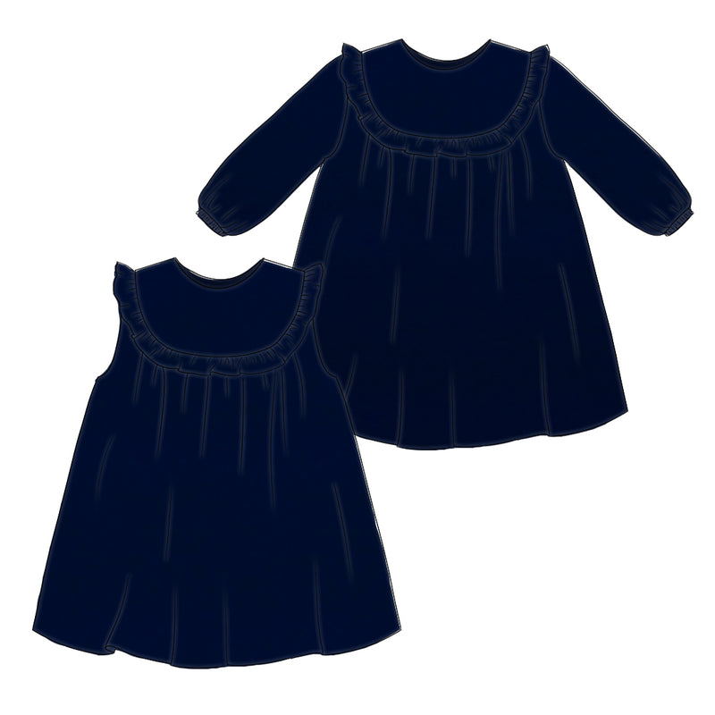 Navy Velvet - Ruffle Bib Dress