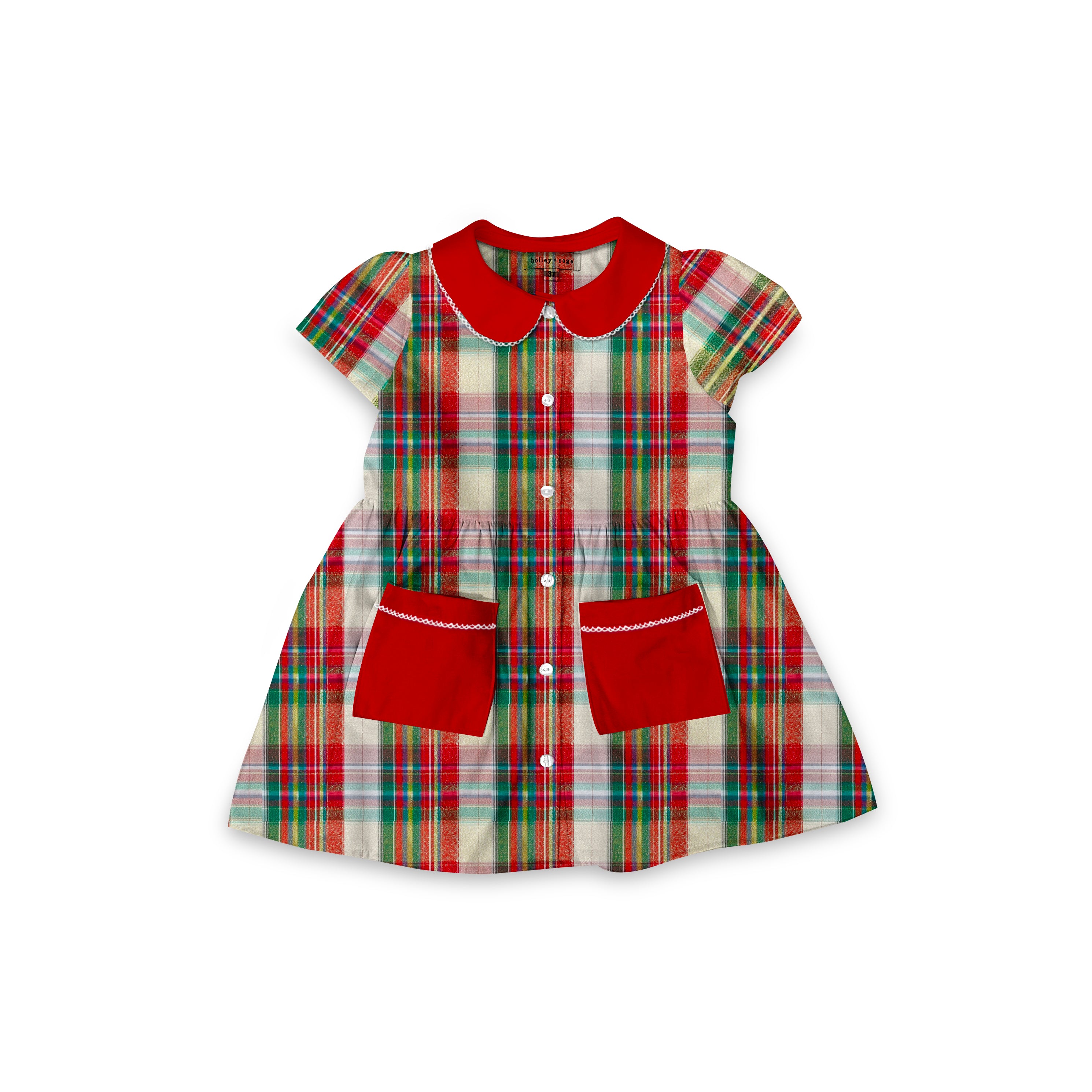 Nutcracker Tartan - Smock Collared Dress with Contrast Pockets and Collar