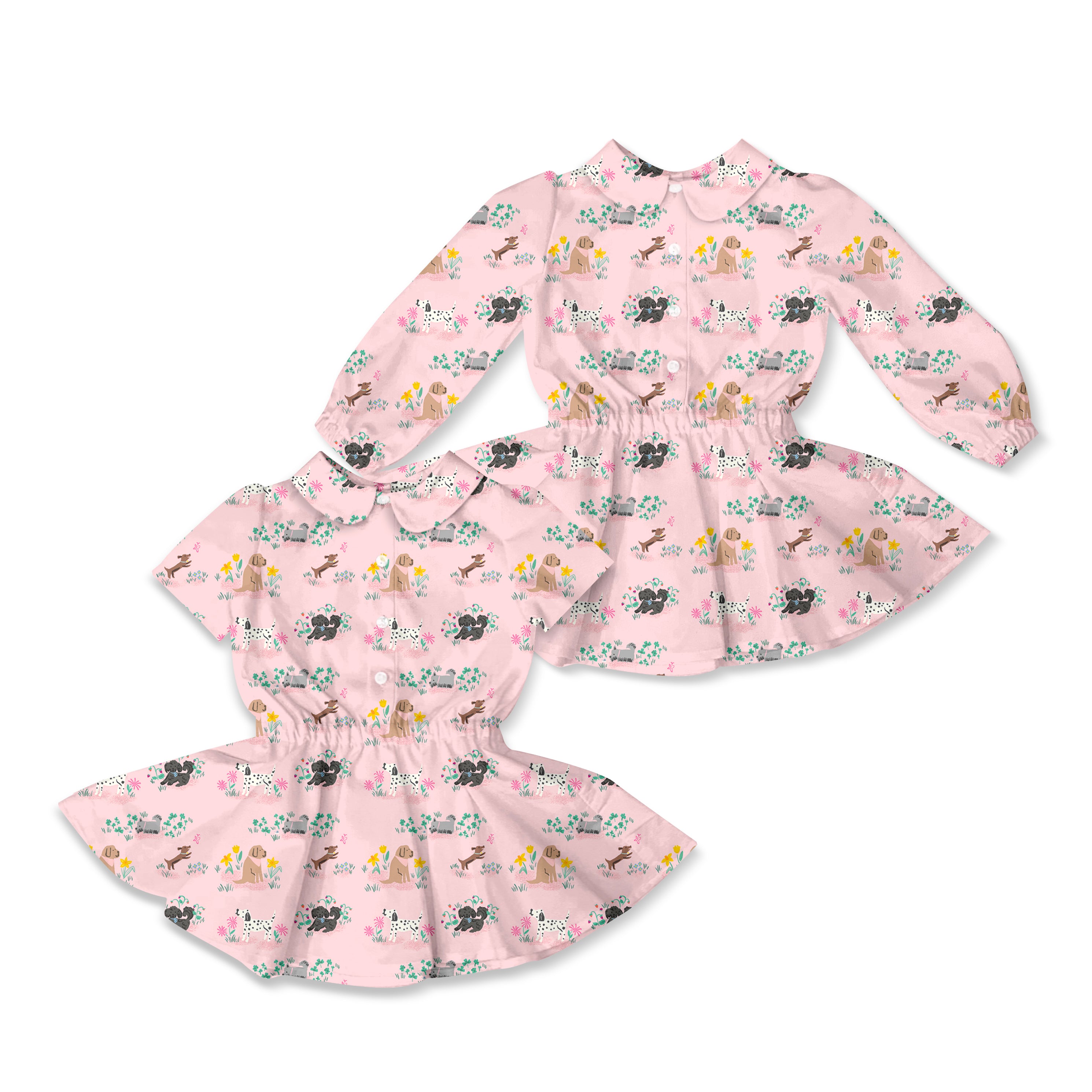 Pink Pups - Button Front Twirl Dress