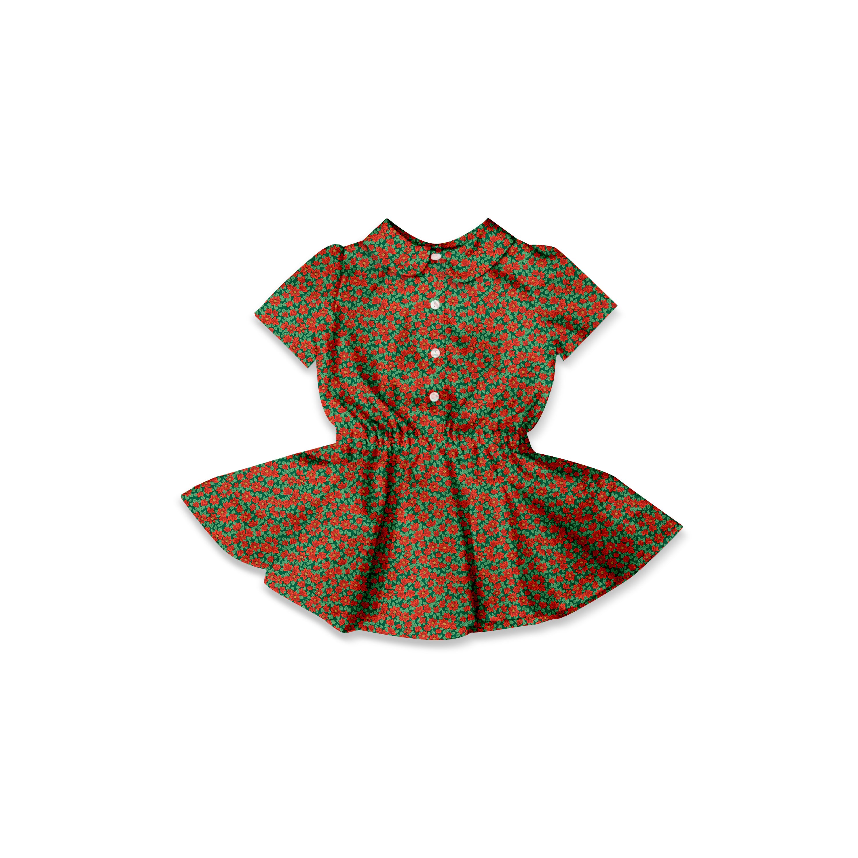 Poinsettas - Button Front Twirl Dress