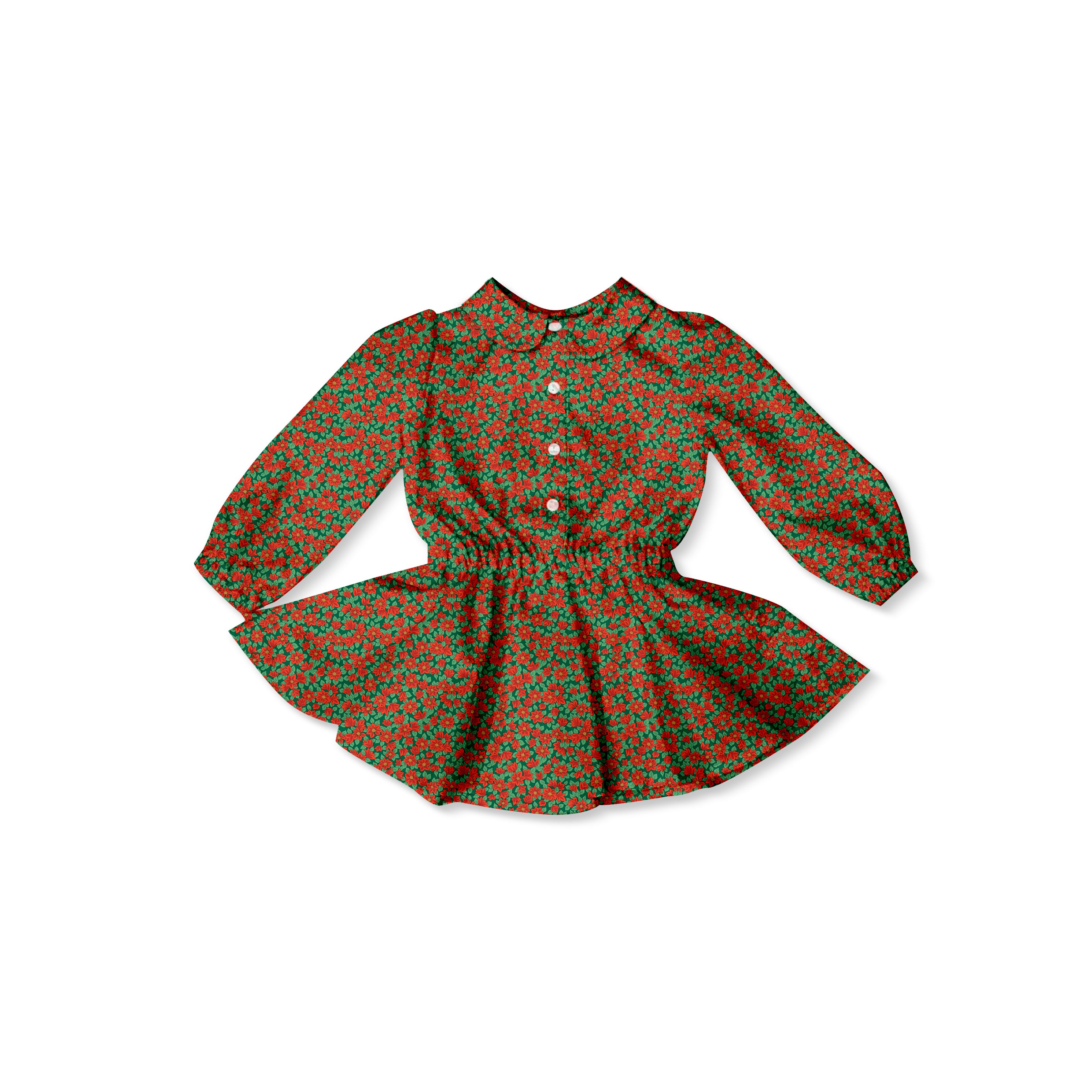 Poinsettas - Button Front Twirl Dress