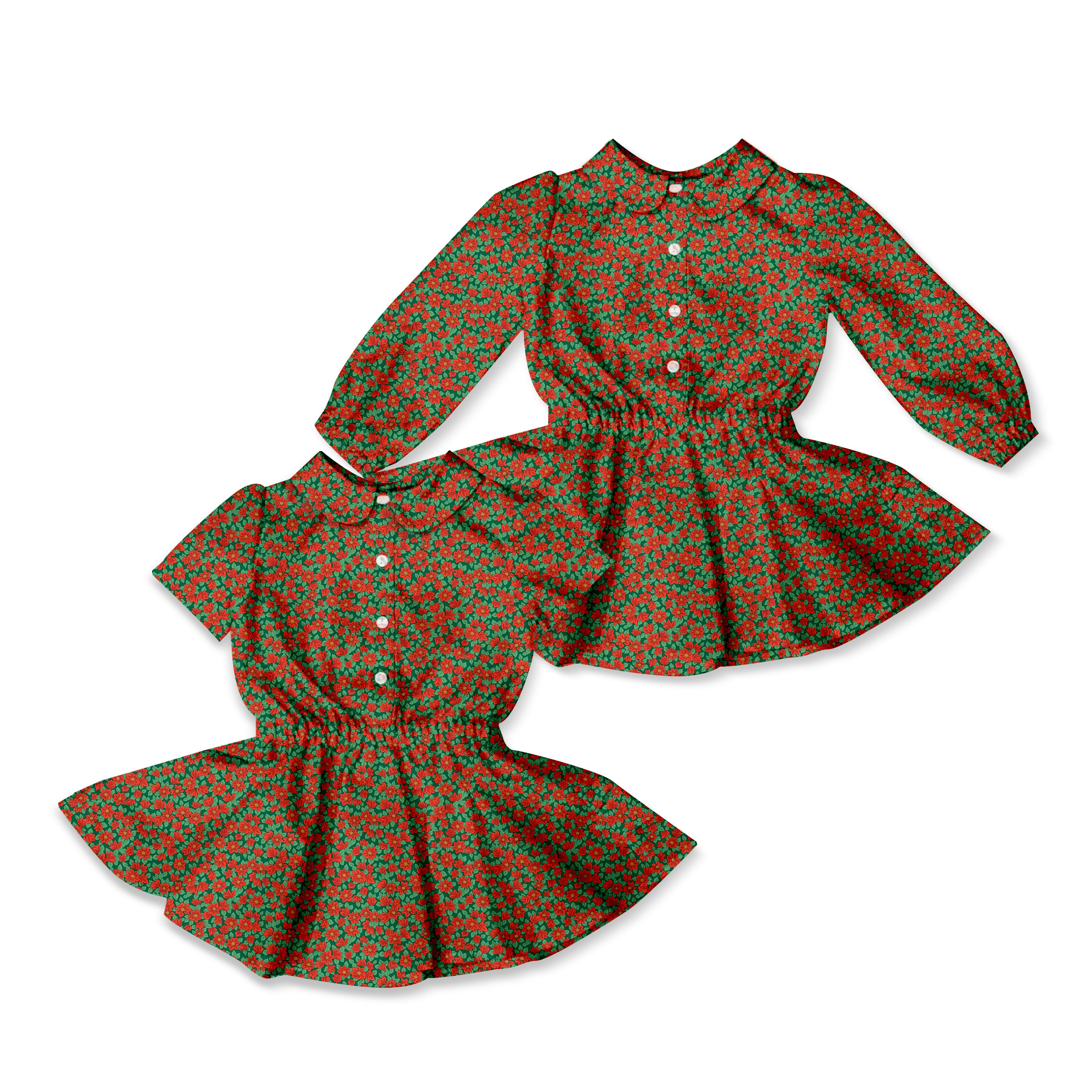 Poinsettas - Button Front Twirl Dress