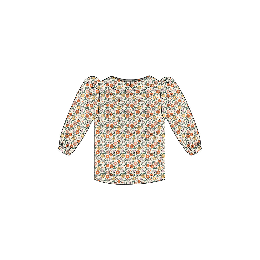 Pumpkin Floral - Puff Sleeve Blouse