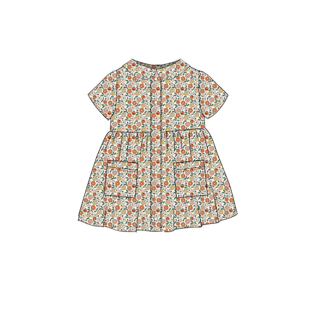 Pumpkin Floral - Smock Collared Dress