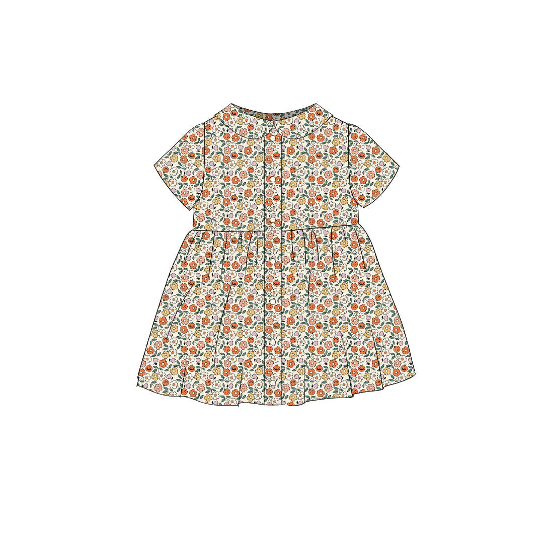 Pumpkin Floral - Smock Collared Dress