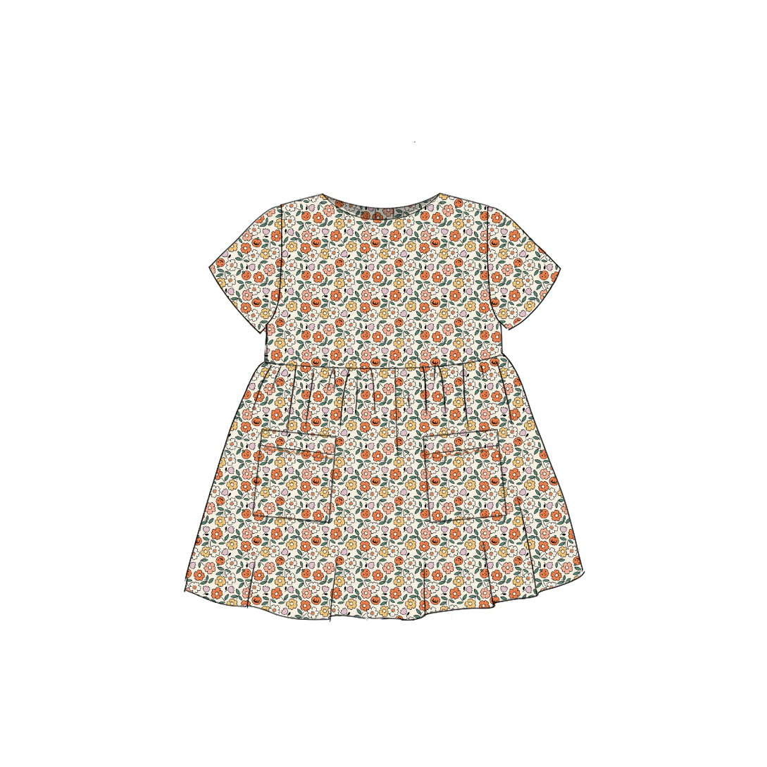 Pumpkin Floral - Simple Smock Dress