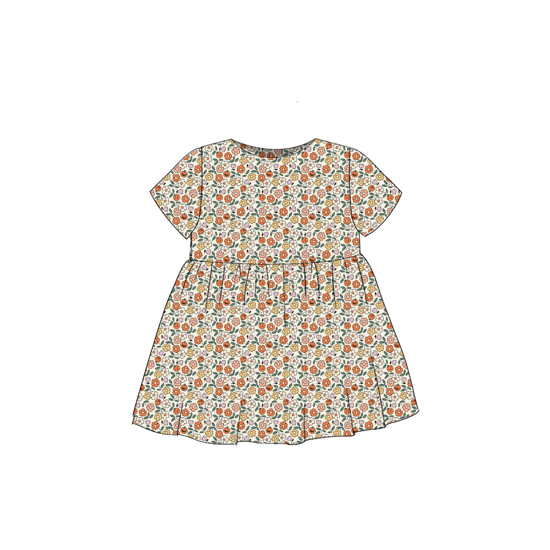 Pumpkin Floral - Simple Smock Dress