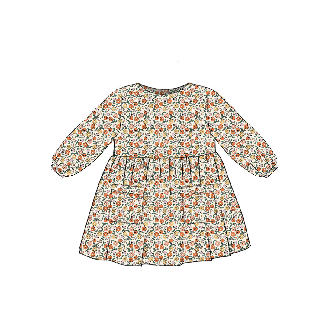 Pumpkin Floral - Simple Smock Dress