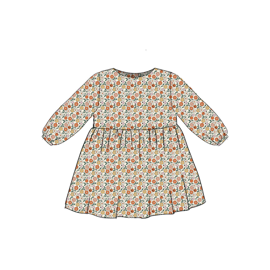 Pumpkin Floral - Simple Smock Dress