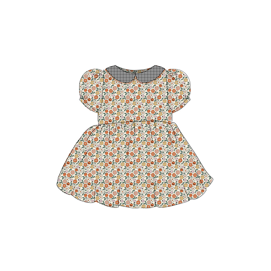 Pumpkin Floral - Vintage Style Basque Dress