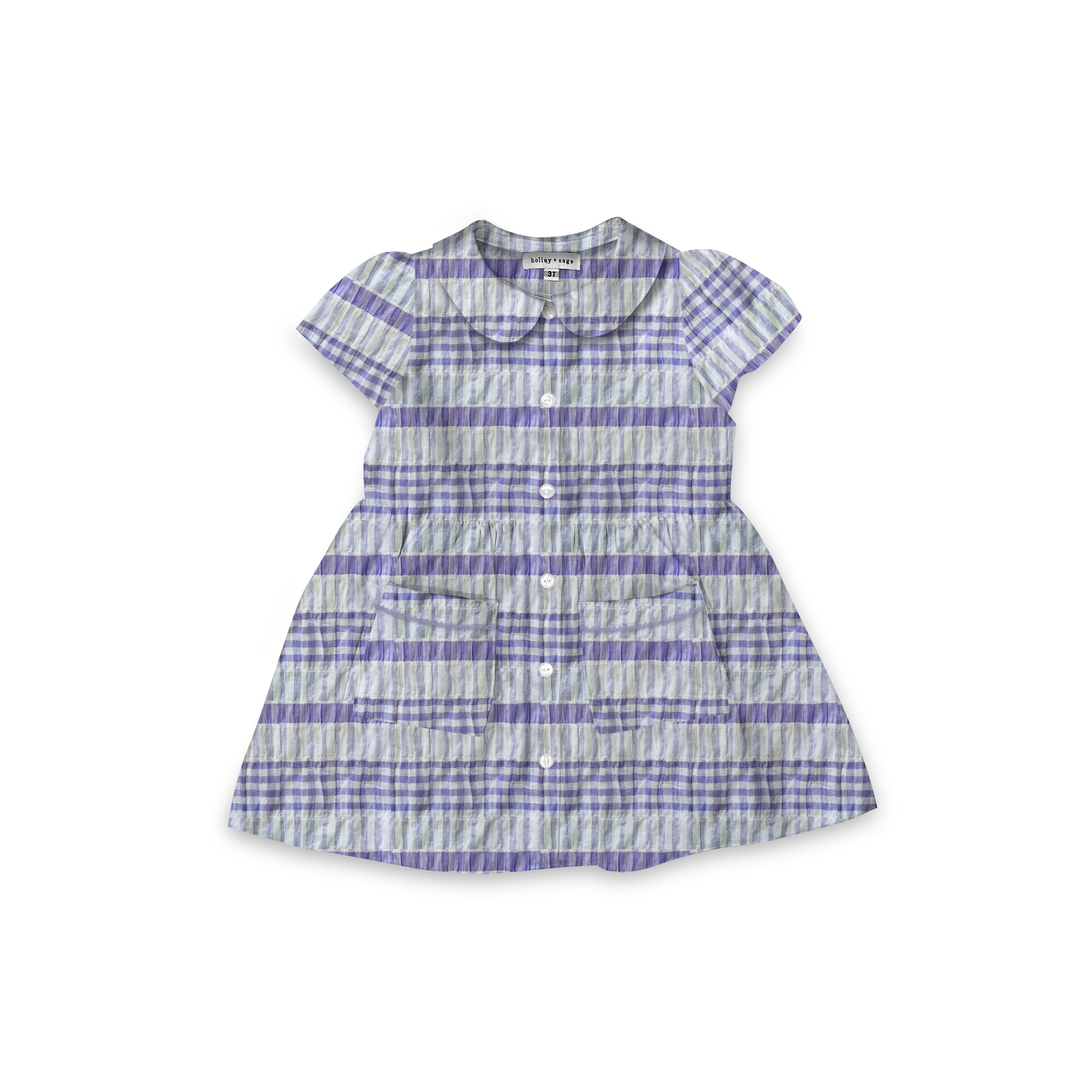 Purple Seersucker - Smock Collared Dress