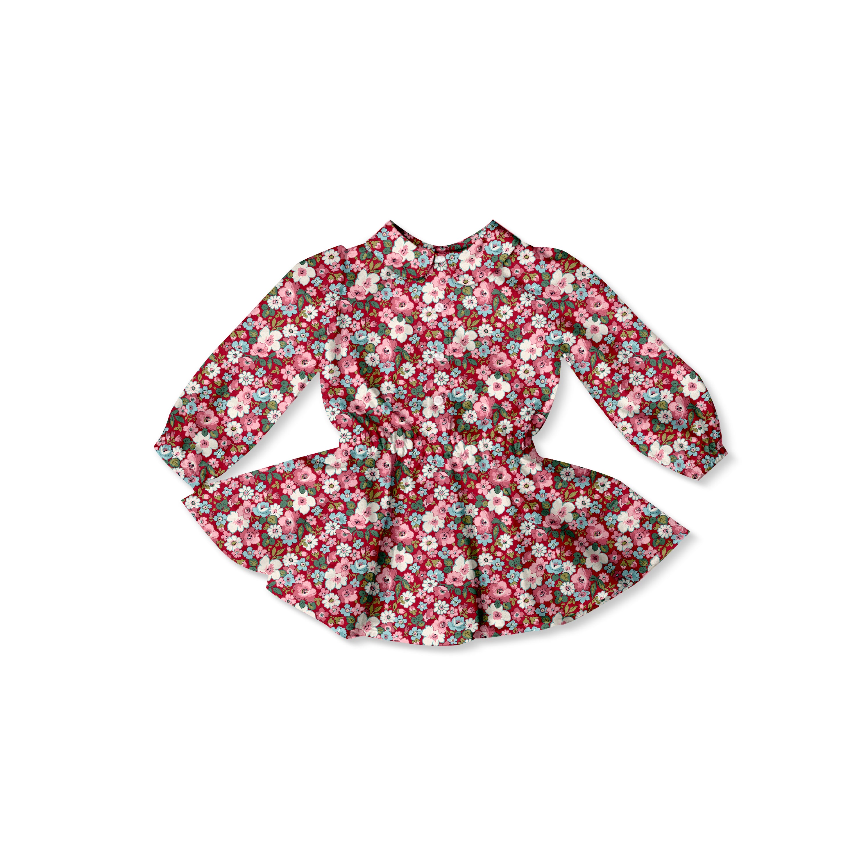 Red-Liberty-Floral - Button Front Twirl Dress