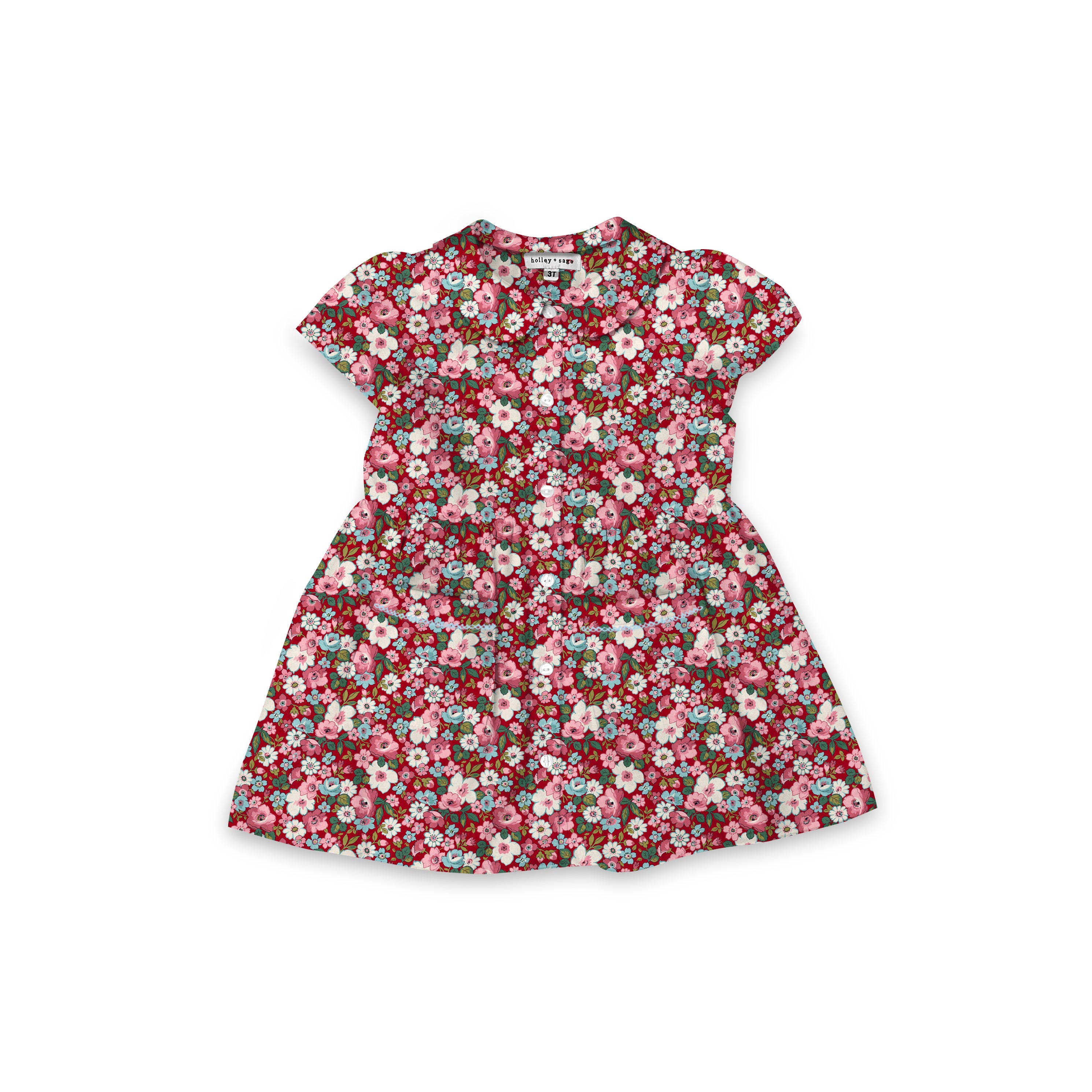 Red-Liberty-Floral - Smock Collared Dress