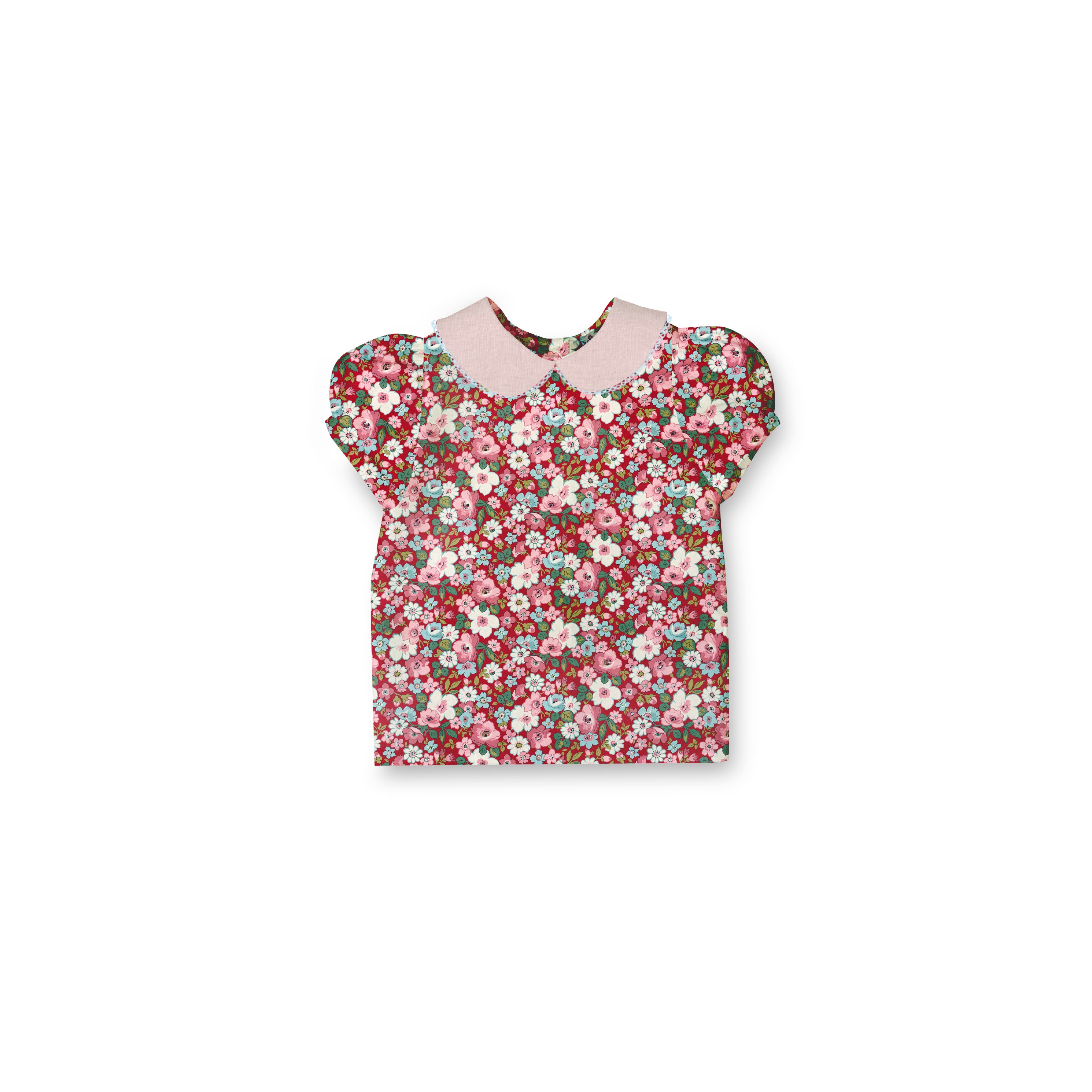 Red-Liberty-Floral - Puff Sleeve Blouse