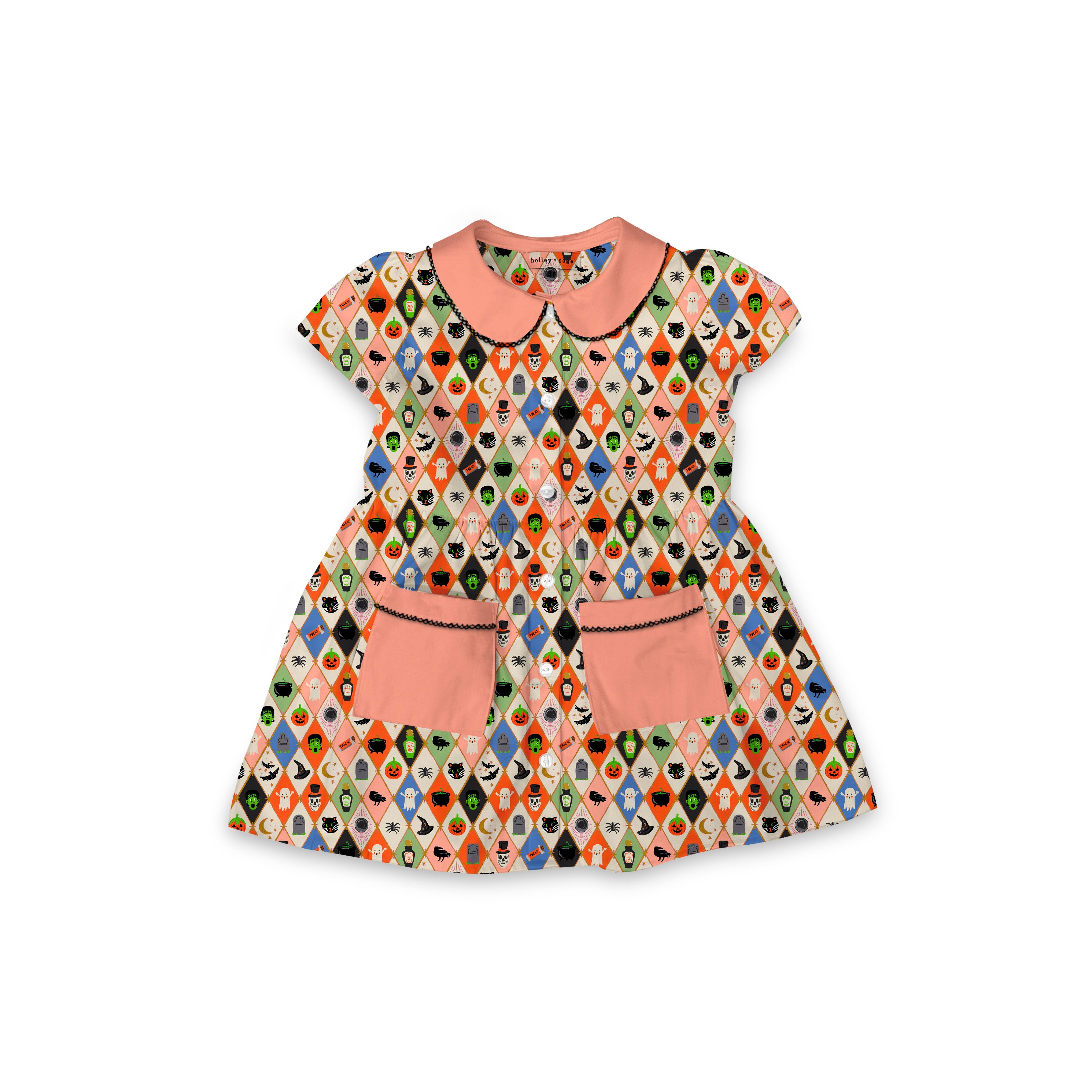RPC Halloween- Smock Collared Dress with Contrast Pockets and Collar