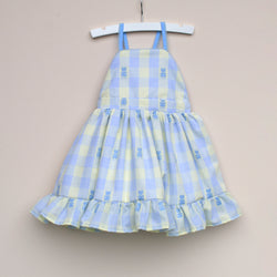 Yellow and Blue Bear Homespun Vintage Fabric Party Dress