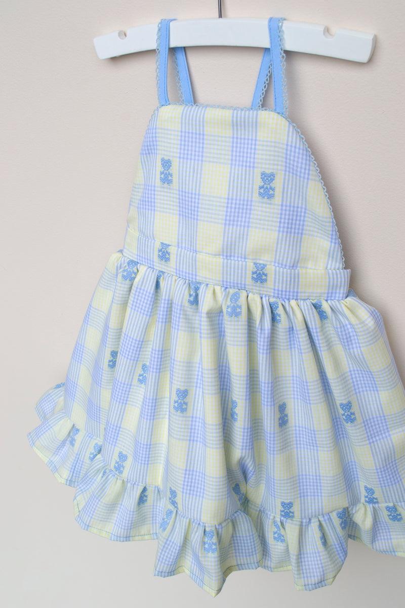 Yellow and Blue Bear Homespun Vintage Fabric Party Dress