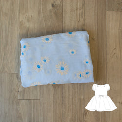 Blue Flocked Daisy Tea Dress - MTO any size