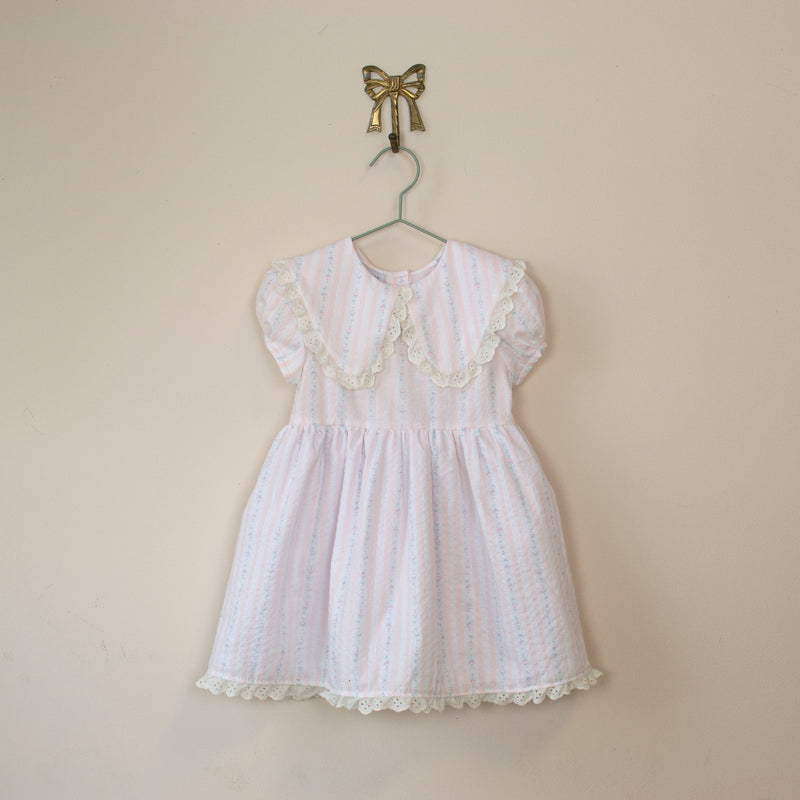 Floral Seer Stripe Vintage Style Basque Dress - See Description