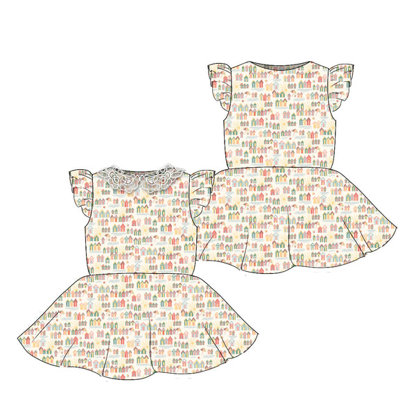 Tiny Houses - Flutter Sleeve Twirl Dress