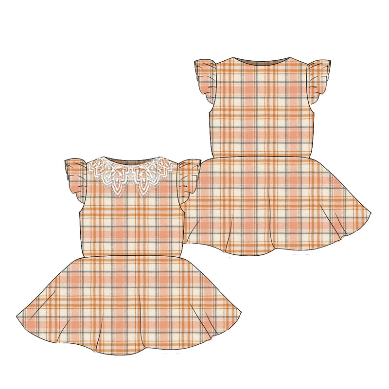 Nutmeg Flannel- Flutter Sleeve Twirl Dress