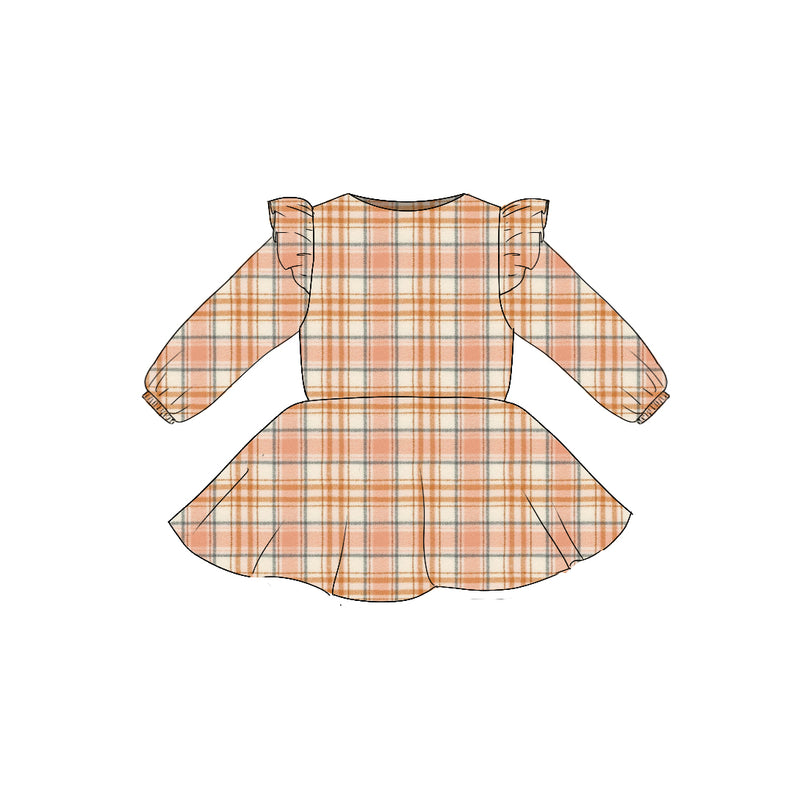 Nutmeg Flannel- Flutter Sleeve Twirl Dress
