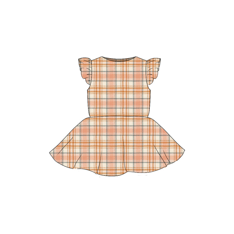Nutmeg Flannel- Flutter Sleeve Twirl Dress