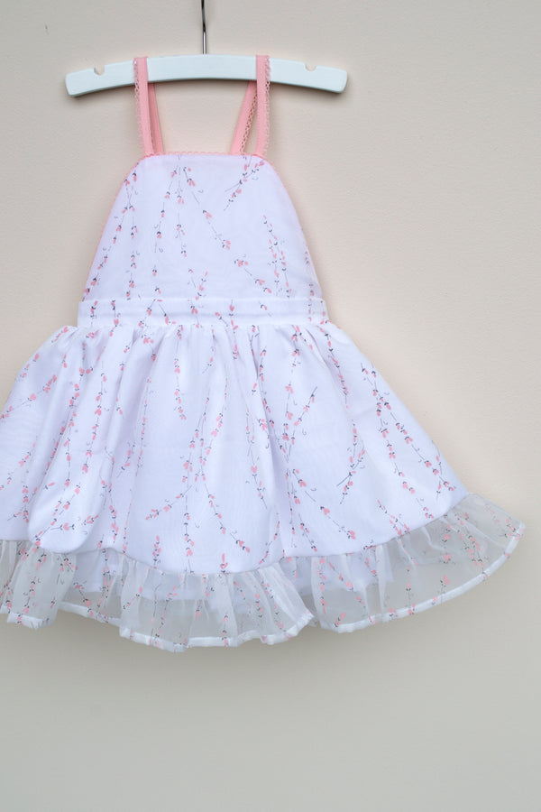 White with Pink Flock Vintage Fabric Party Dress