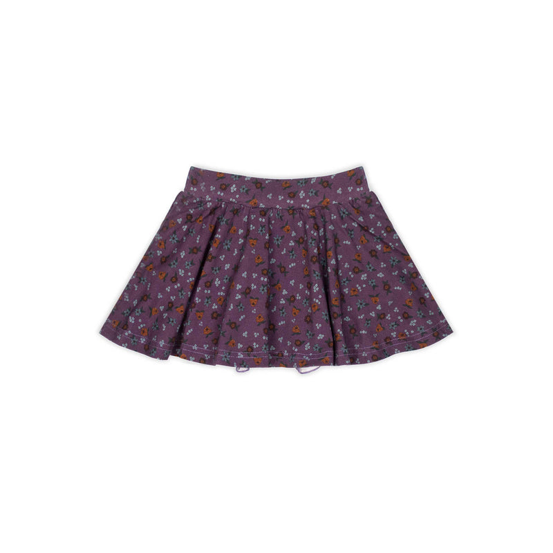 Jersey Skirt with Attached Ruffle Bloomers/Shorts in Plum Floral